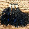 Natural Woven Straw Grass Bag with Black Handles