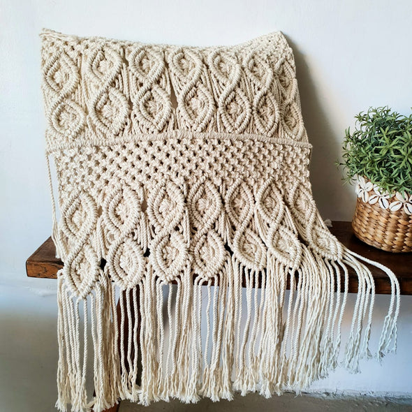 Knitted Macrame Cushion With Long Fringe