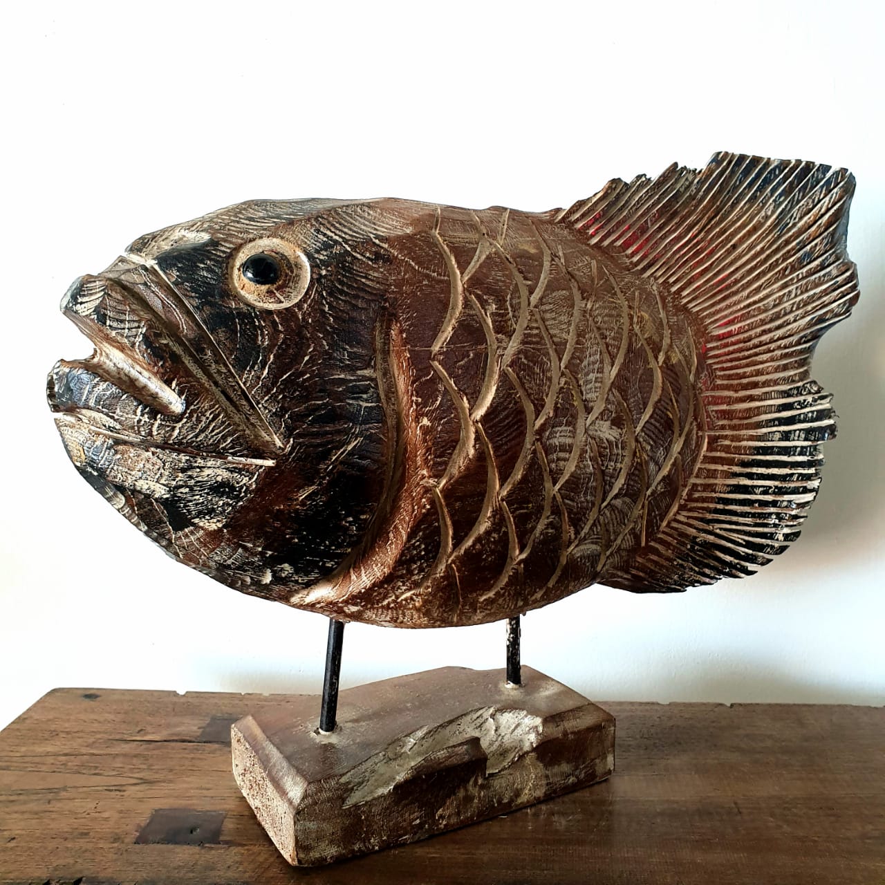 Big Carved Antique Style Wooden Fish Statue – Canggu & Co Big Carved Antique Style Wooden Fish Statue – Canggu & Co