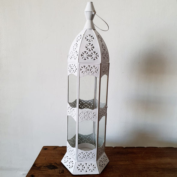 Arabic Style Tall White Brass Candle Holders