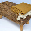 Long Low Water Hyacinth Bench Seat With Wooden Legs