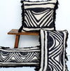 Black Tribal Motif Cushions With Black Fringe