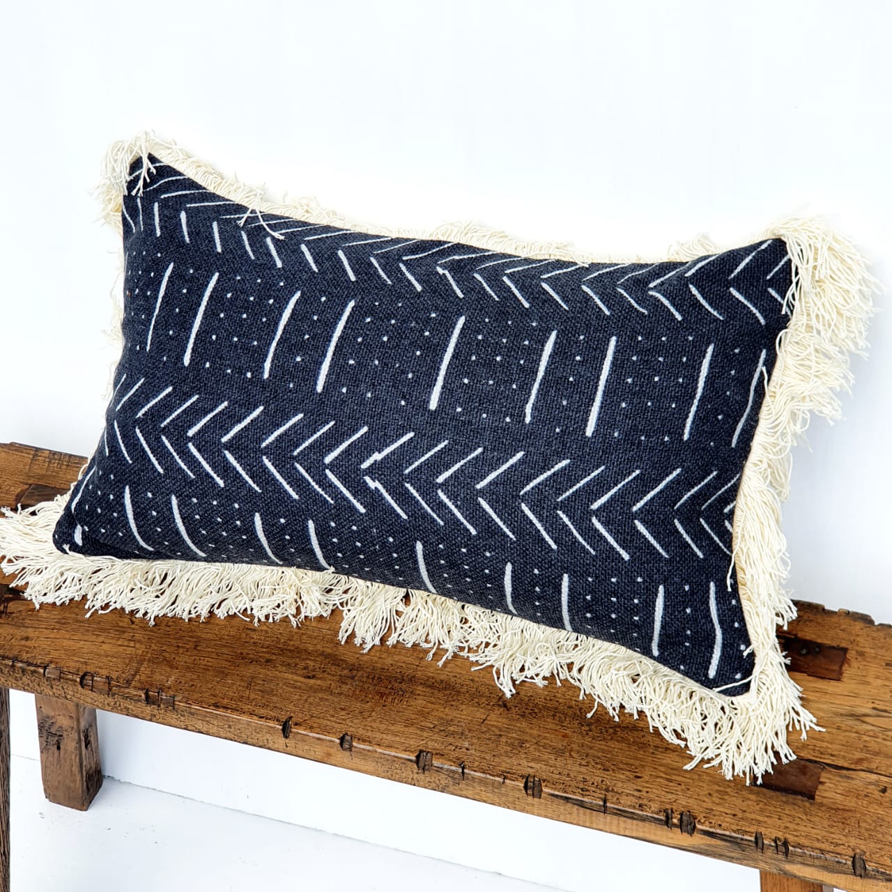 Black Arrow Pattern Cushion With Natural Fringe – Canggu Co