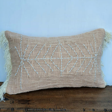 Peach Arrow Stitch Pattern Cushion With Fringe