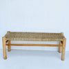 Long Woven Straw Grass And Wood Bench