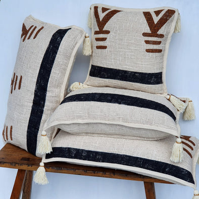 Boho Pattern Raw Cotton Cushions With Tassels And Fringe