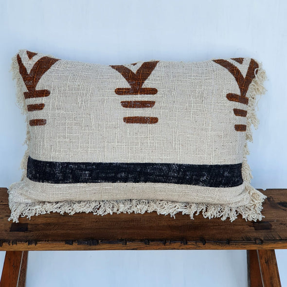 Boho Pattern Raw Cotton Tumanggal Cushions With Tassels And Fringe