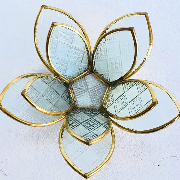 Lotus Style Glass And Brass Tea Candle Holders