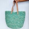 Large Multi-Color Woven Straw Grass Bags With Leather Handles
