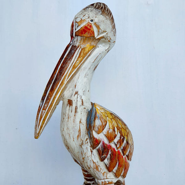 Tall Carved Wooden White Pelican