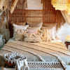 Moroccan Style Cotton Linen Throw With Raw Cotton Stripes And Tassels