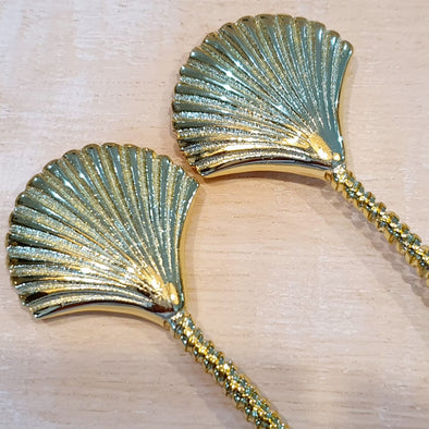 Large Golden Brass Clam Shell Spoons