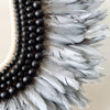 Grey Feather And Black Wooden Beads Necklace