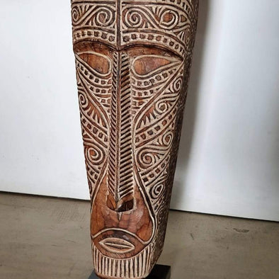 Antique Carved Motif Tribal Wooden Head Mask