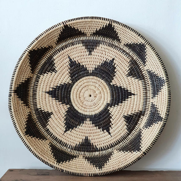 Large Natural And Black Woven Palm Leaf Wall Plate