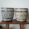 Carved Ethnic Wooden Black and White Tribal Pots