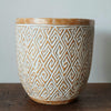 Carved Ethnic Pattern Natural & Whitewash Wooden Pots