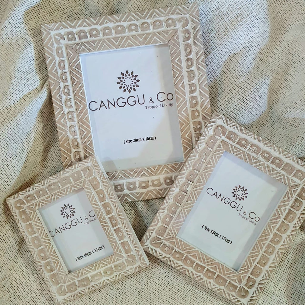Carved Natural Wooden Photo Frames With Ethnic Motif – Canggu & Co
