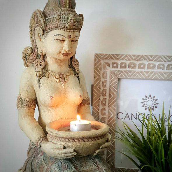 Balinese Dewi Sri Stone Candle Holder