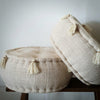 Small Round Natural Pouffs With Tassels