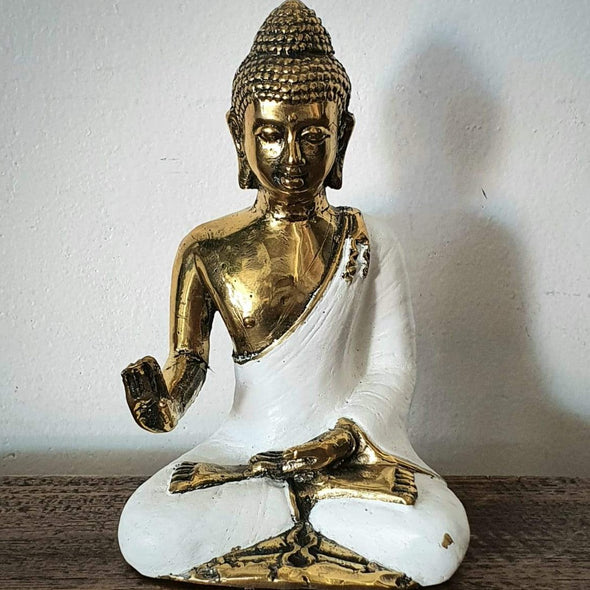White Golden Brass Meditating Buddha