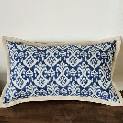 Dark Blue Sundanese Pattern Cushion With Hemmed Edges