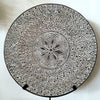 Whitewashed Large Round Carved Tribal Wooden Plate With Stand