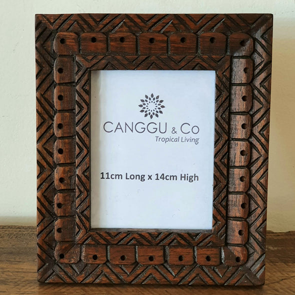 Brown Carved Wooden Photo Frame Set With Ethnic Motif
