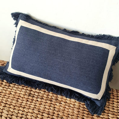 Navy Cushion With White Edge