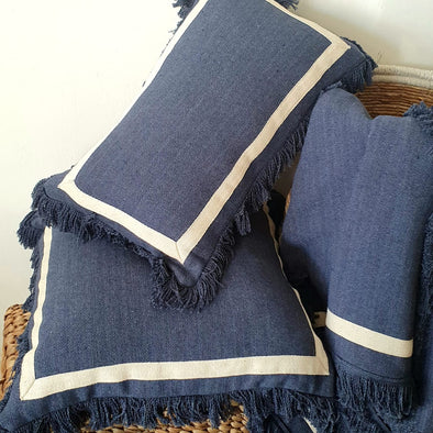 Navy Cushion With White Edge