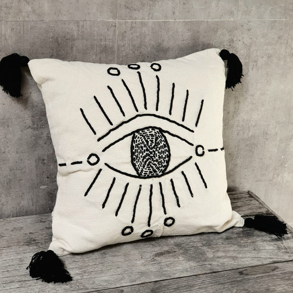 Black Eye Motif Cushion With Tassels