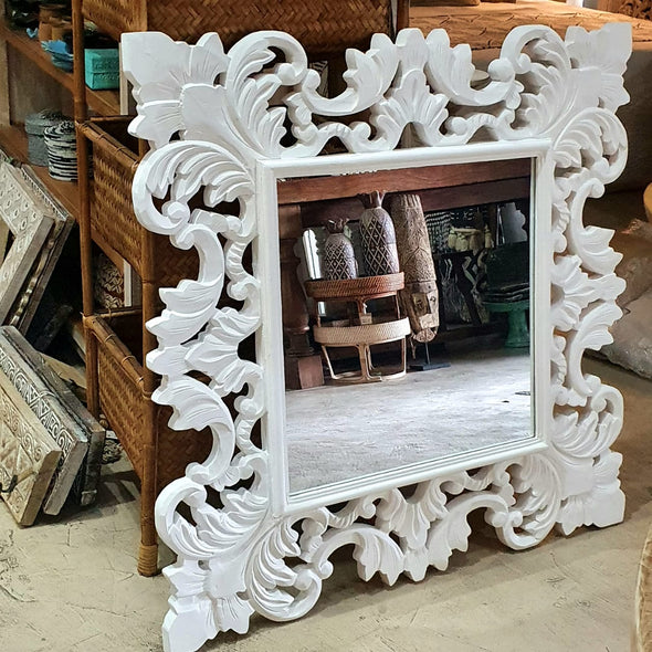 Large Square Carved Wooden Wall Mirror