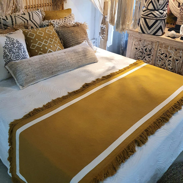 Plain Mustard Colored Raw Cotton Bed Runner