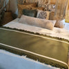 Plain Green Cotton Bed Runner With Fringe