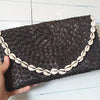 Natural Woven Pandan Leaf Fold Clutch With Shells