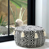 Round Small Tribal Motif Pouffs With Tassels