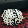 Black & White Simple Motif Pouff With Tassels