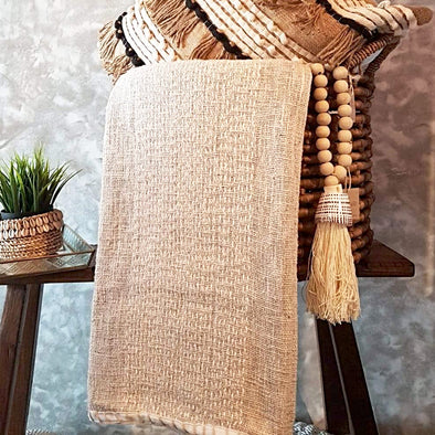 Natural Colored Stitched Pattern Raw Cotton Throw - Canggu & Co