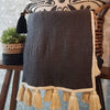 Black Raw Cotton Throw With Natural Tassels - Canggu & Co