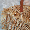 Natural Woven Straw Grass Half Round Bag with Leather Strap - Canggu & Co