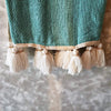 Baby Blue Raw Cotton Throw With Beaded Tassels - Canggu & Co