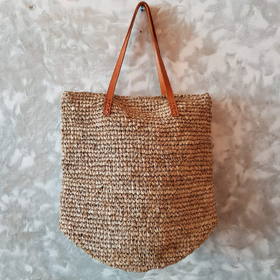 Natural Woven Straw Grass Rectangular Bag With Leather Strap - Canggu & Co