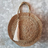 Natural Woven Straw Grass Round Bag With Motif - Canggu & Co