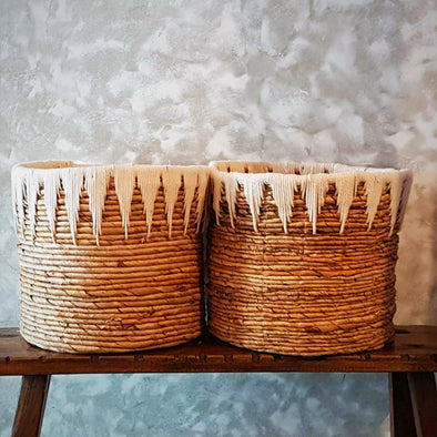 Banana Leaf Basket With Natural Thread Pattern - Canggu & Co
