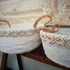 Medium Sized Round Synthetic Raffia And Sea Shell White Baskets - Canggu & Co