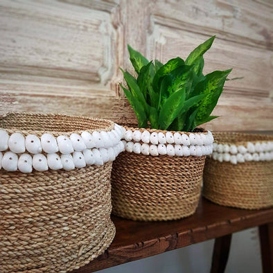 Natural Straw Grass Basket Sets With Moon Shells - Canggu & Co