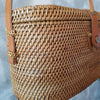 Woven Natural Rattan Cylinder Shaped Bag With Leather Strap - Canggu & Co