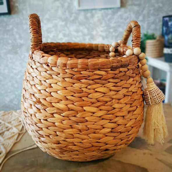 Natural Woven Banana Leaf Round Basket With Handles - Canggu & Co