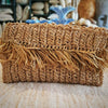 Natural Woven Straw Grass Zippered Clutch With Fringe - Canggu & Co