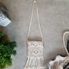 Small Natural Woven White Macrame Bag With Long Fringe - Canggu & Co